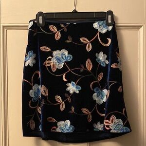 Floral Embroidered Skirt - Blue and White